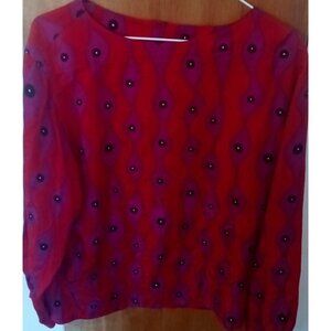 Vtg Paul Stanley Size 12 Red Print 100% Silk Long Sleeve Pullover Blouse Shirt